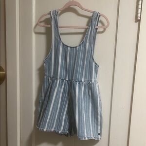 Billabong Light Blue and White Striped Denim Romper 80s